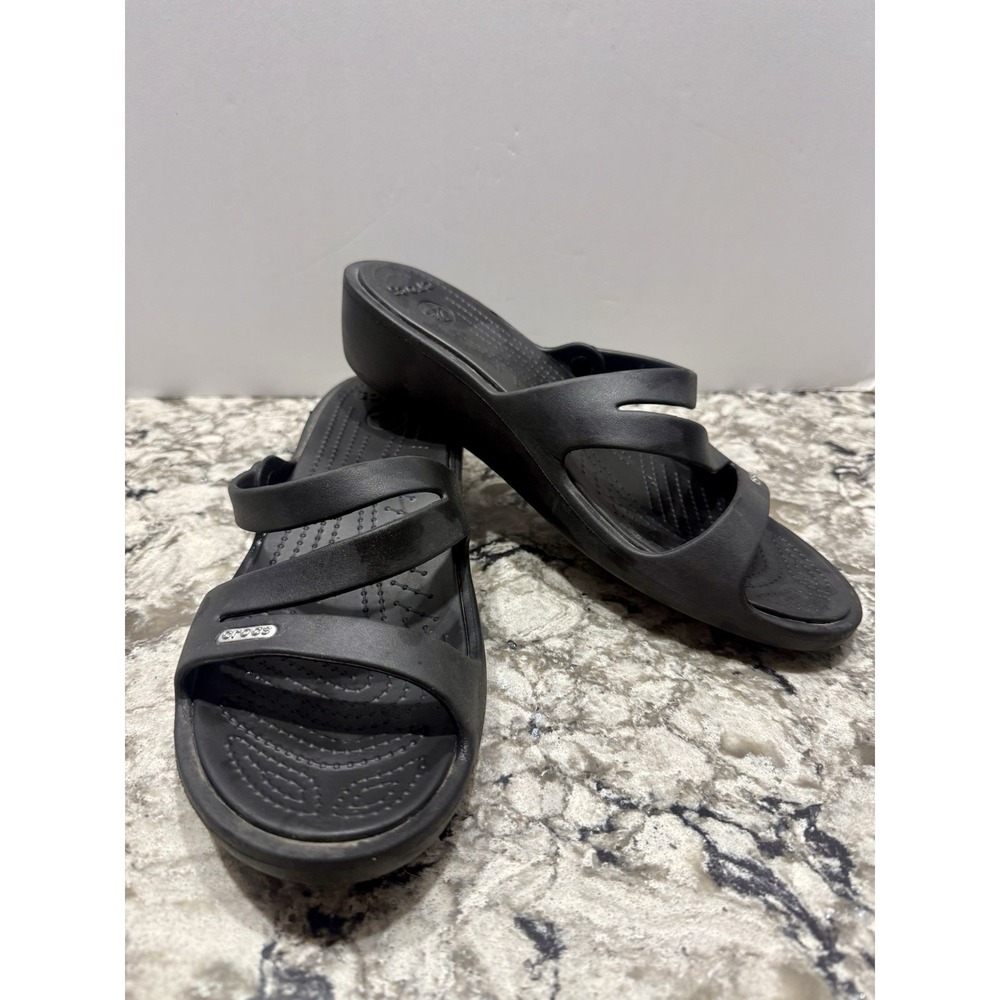 Crocs Women's Sz 11 Black Sandals Wedge Flats Slip-on Gorpcore Waterproof Shoes